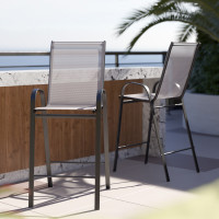 Flash Furniture 2-JJ-092H-GR-GG 2 Pack Brazos Series Gray Stackable Outdoor Barstools with Flex Comfort Material and Metal Frame